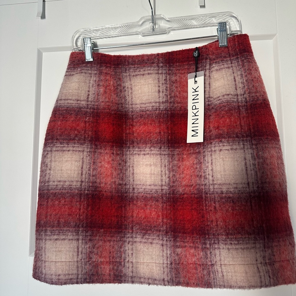 MINKPINK Sophie Red and Cream Checkered Mini Skirt